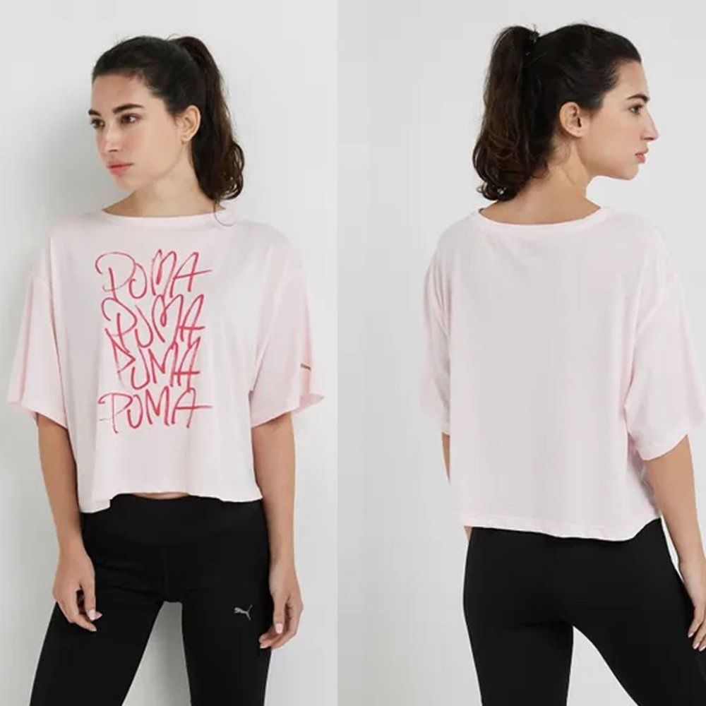 Puma Pink Active Sweet Loose Crop Tee - Picture 2 of 2